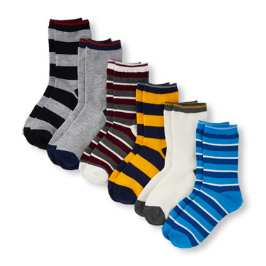 Boys Mixed Stripe And Solid Crew Socks 6-Pack