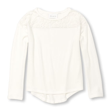 Girls Long Sleeve Lace Sweater-Knit Top