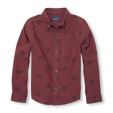 Boys Long Sleeve Printed Oxford Button-Down Shirt