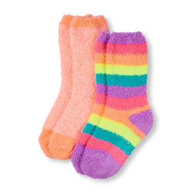 Girls Rainbow Stripe And Solid Cozy Socks 2-Pack