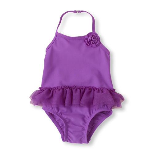 mesh ruffle one-piece swimsuit