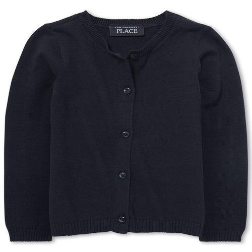 Toddler Girls Uniform Long Sleeve Button-Front Crew-Neck Cardigan