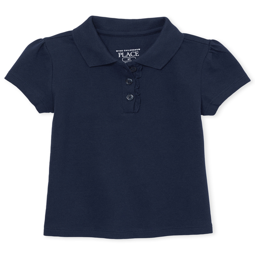 Uniform Short Sleeve Ruffle-Placket Polo