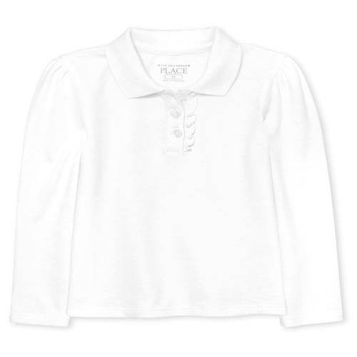 Toddler Girls Uniform Long Sleeve Ruffle-Placket Polo