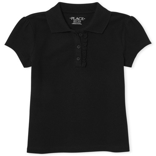 Girl Short Sleeve Ruffle-Placket Polo