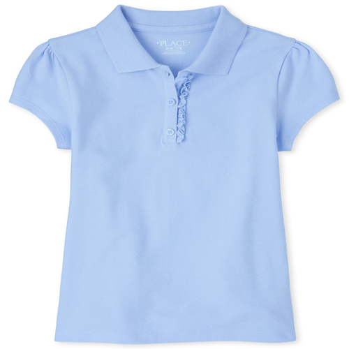 Girl Short Sleeve Ruffle-Placket Polo