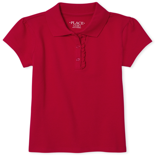 Girl Short Sleeve Ruffle-Placket Polo
