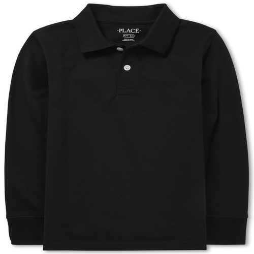 

Boys Boys Uniform Long Sleeve Pique Polo - Black - The Children's Place