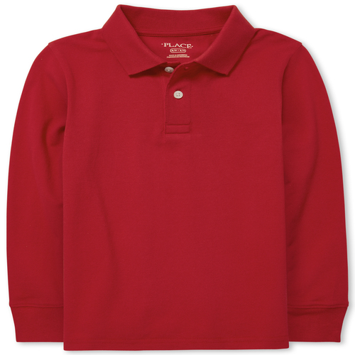 

Boys Boys Uniform Long Sleeve Pique Polo - Red - The Children's Place
