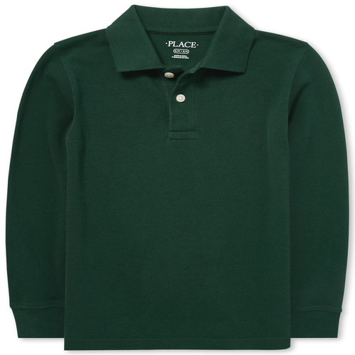 

Boys Boys Uniform Long Sleeve Pique Polo - Green - The Children's Place