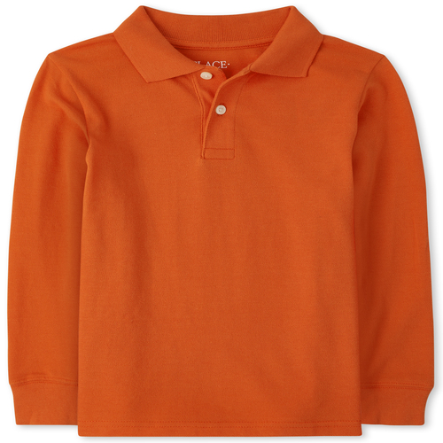 s Boys Uniform Long Sleeve Pique Polo - Orange - The Children's Place