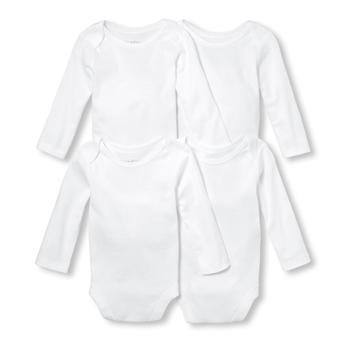 Unisex Baby Long Sleeve White Bodysuit 4-Pack