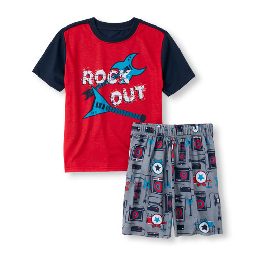 Boys Short Sleeve 'Rock Out' Guitar Graphic Top and Rock Print Shorts ...