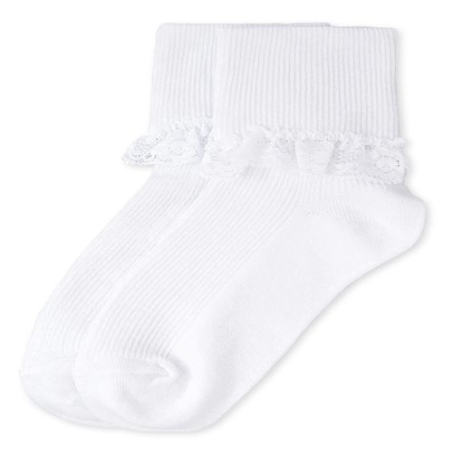 

Girls Uniform Lace Ruffle Socks - White - The Children's Place