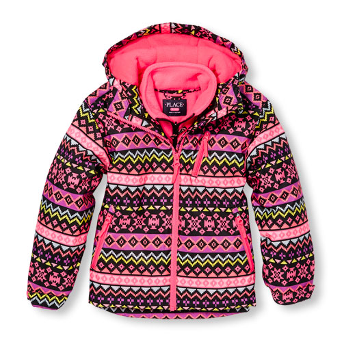 Girls Long Sleeve Printed Hooded 3-In-1 jacket