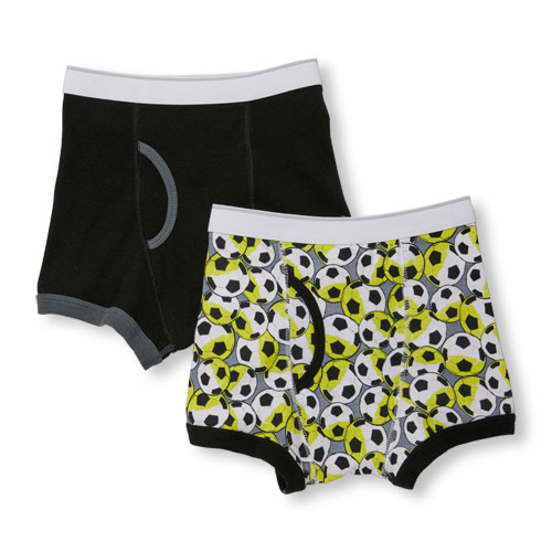 Boys Solid And Soccer Print Boxer Briefs 2-Pack