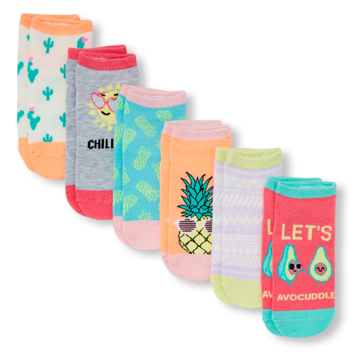 The Childrens Place Girls Mixed Summer Fun Print Ankle Socks 6-Pack