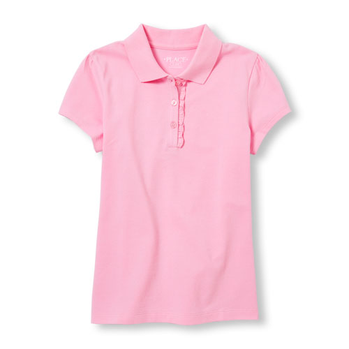 Girls Uniform Short Sleeve Ruffle Placket Pique Polo
