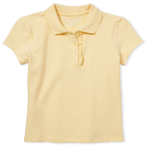 Girls Uniform Short Sleeve Ruffle Placket Pique Polo