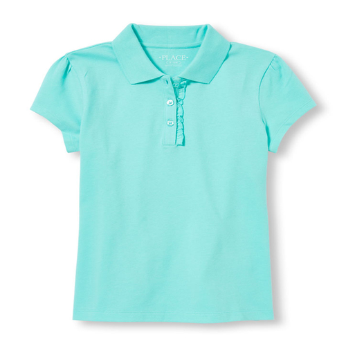 Girls Uniform Short Sleeve Ruffle Placket Pique Polo