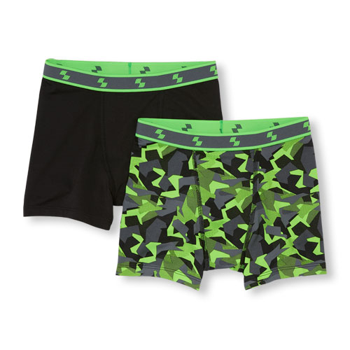 Boys Solid And Digital Camo Print Performance Boxer Briefs 2-Pack