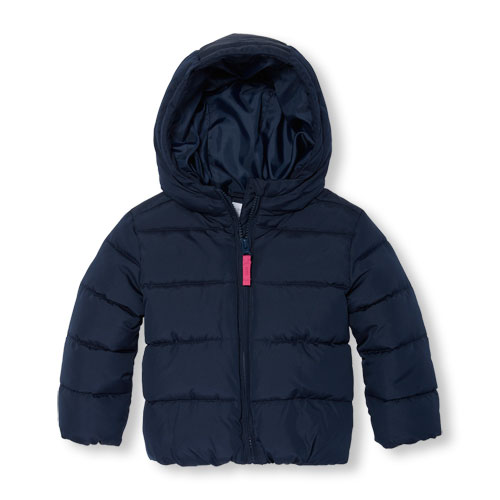 Toddler Girls Long Sleeve Hooded Basic Lightweight Puffer Jacket