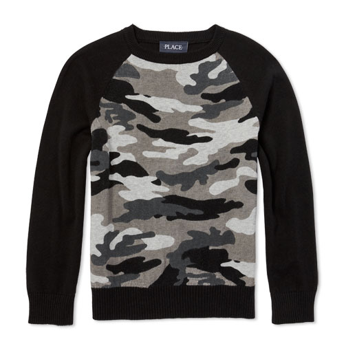 Boys Long Raglan Sleeve Camo Sweater