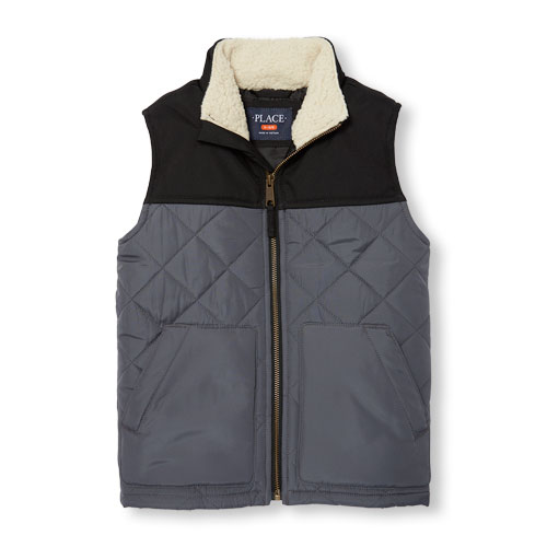 Boys Mix-Fabric Quilted Zip-Up Vest