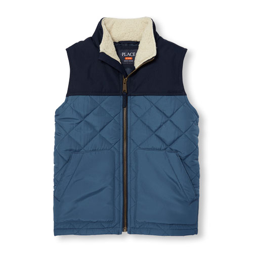 Boys Mix-Fabric Quilted Zip-Up Vest