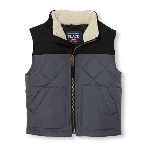 Toddler Boys Mix-Fabric Quilted Zip-Up Vest