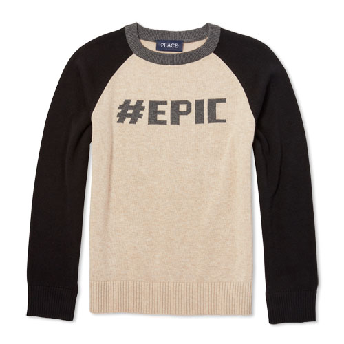 Boys Long Raglan Sleeve Intarsia Knit Graphic Sweater