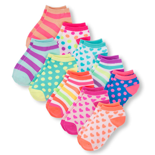10-Pack The Childrens Place Girls Mixed Print Ankle Socks (Assorted Colors)