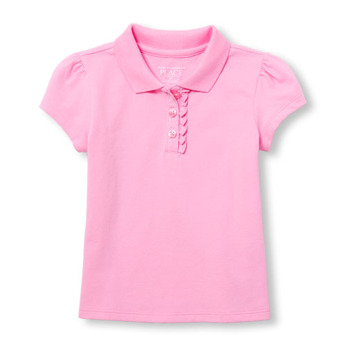 Toddler Girls Uniform Short Sleeve Ruffle Placket Pique Polo