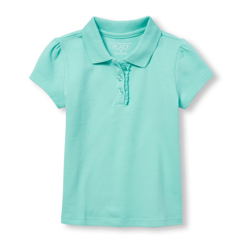 Toddler Girls Uniform Short Sleeve Ruffle Placket Pique Polo