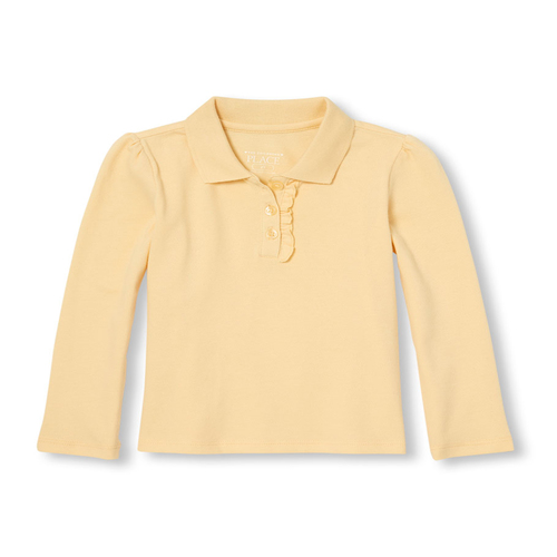 Toddler Girls Uniform Long Sleeve Ruffle Placket Pique Polo