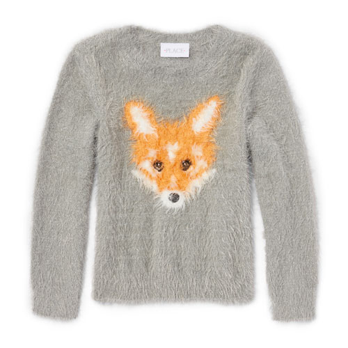 Girls Long Sleeve Animal Graphic Fuzzy Sweater