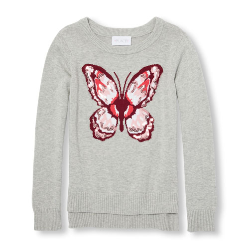 Girls Long Sleeve Embellished Graphic Hi-Low Sweater
