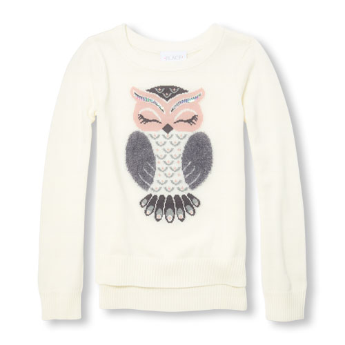 Girls Long Sleeve Embellished Graphic Hi-Low Sweater
