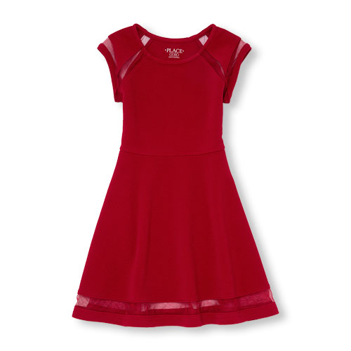 Girls Sleeveless Mesh Cutout Knit Dress
