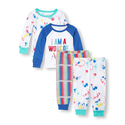 Baby And Toddler Girls Long Sleeve 'I Am A Work Of Art' Tops And Pants 4-Piece Set
