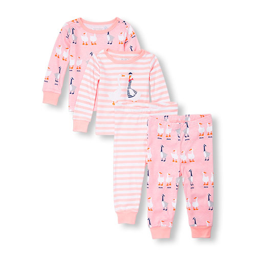 Baby And Toddler Girls Long Sleeve 'Silly Goose' Tops And Pants 4-Piece Set