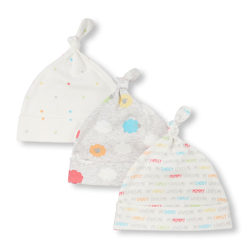 Unisex Baby Family Love Star Print Knotted Hat 3-Pack