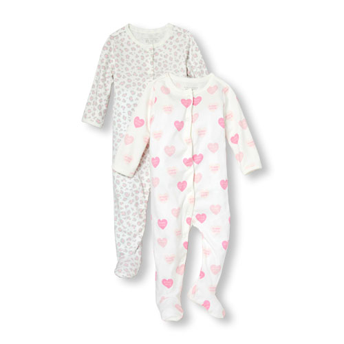 Baby Girls Layette Long Sleeve 'My Mommy Loves Me' Heart Print And Leopard Print Sleep And Play 2-Pack