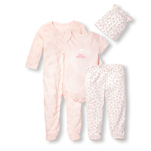 Baby Girls Layette 'Daddy's Sweetheart' Cat Print 4-Piece Set