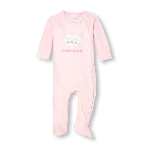 Baby Girls Layette Long Sleeve 'My Mommy Loves Me' Cat Footed Sleep And Play