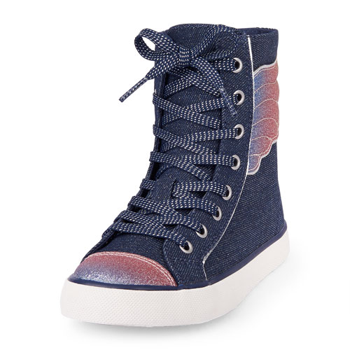Girls Denim Glitter Wing Hi-Top Rockstar Sneaker