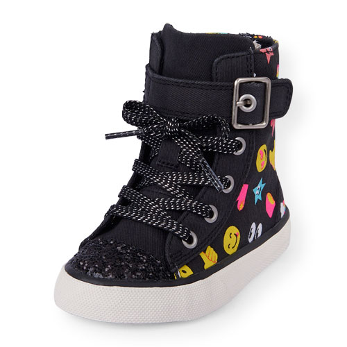 Toddler Girls Emoji Printed Glitter Hi-Top Rockstar Sneaker