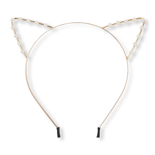 Girls Pearl-Embellished Cat Ears Headband
