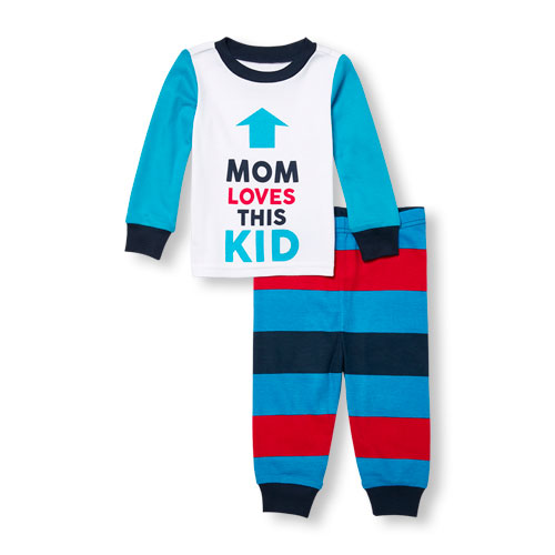 Baby And Toddler Boys Long Sleeve 'Mom Loves This Kid' Arrow Top And Stripe Pants PJ Set