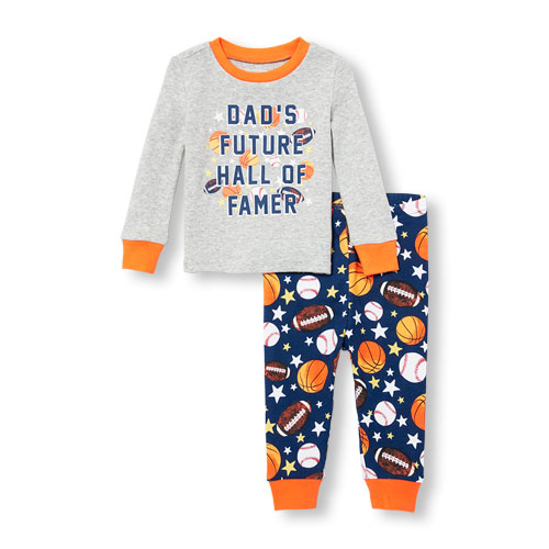 Baby And Toddler Boys Long Sleeve 'Dad's Future Hall Of Famer' Top And Sports Ball Print Pants PJ Set